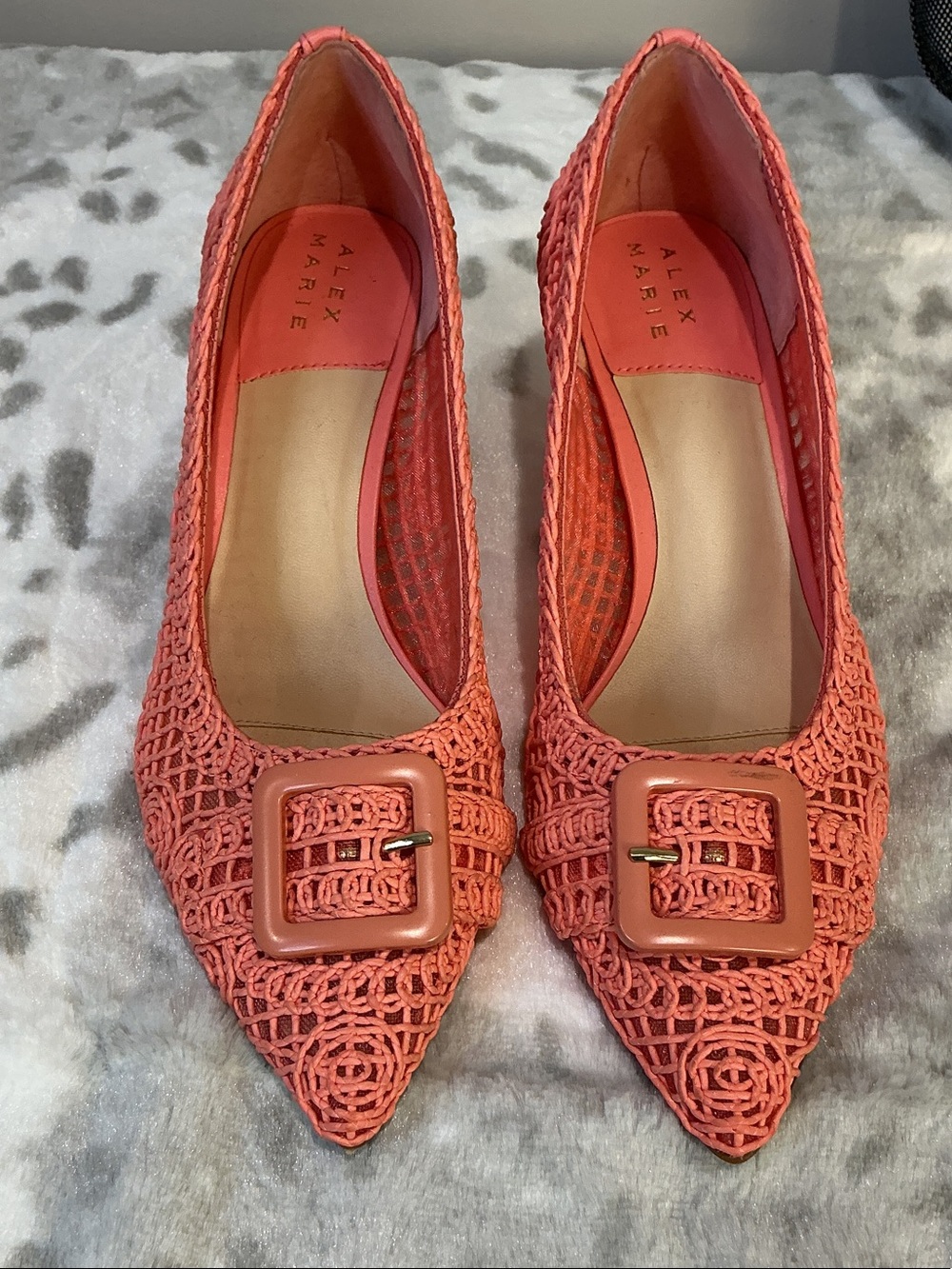 Alex Marie Ashton Macrame Buckle Ornament Pumps, coral size 6